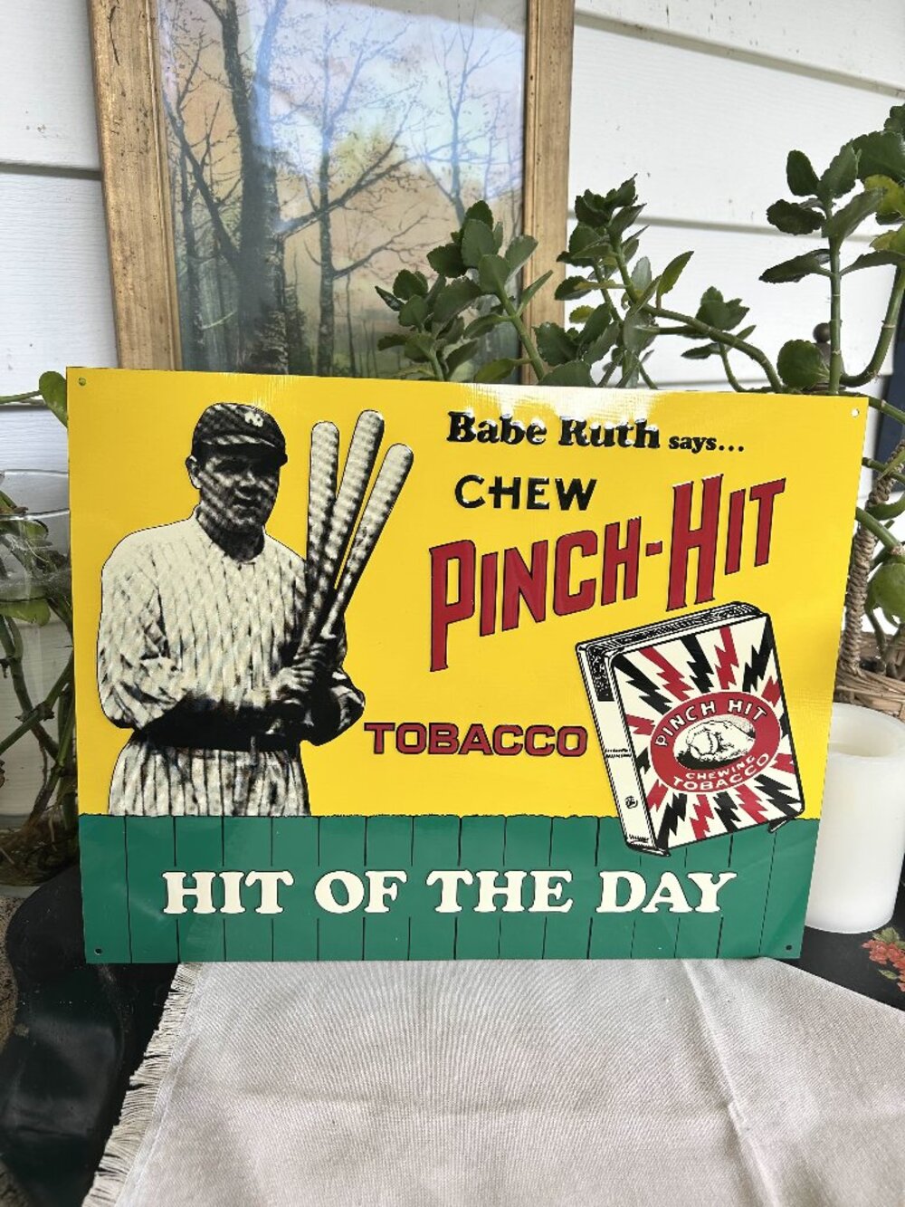 1991 Licensed Babe Ruth Pinch-Hit Tobacco Embossed Metal Sign